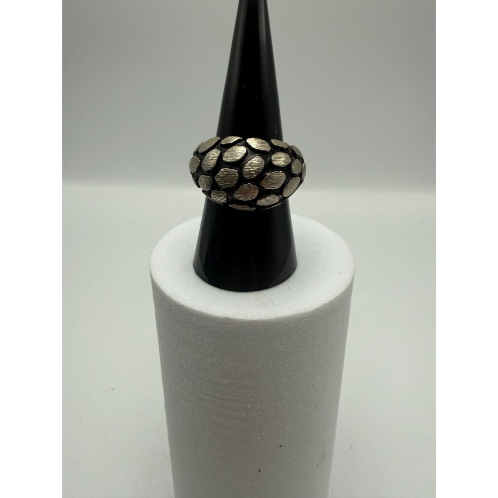 Brutalist Silver Tone Pebbled Scale Statement Ring Adjustable Size 8.5 Chunky